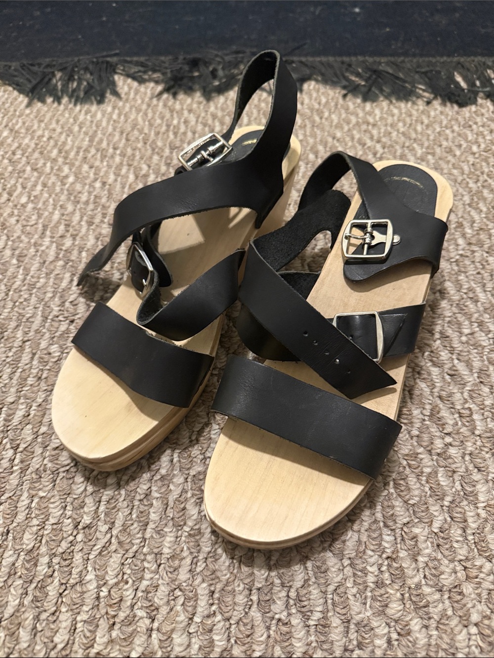 No. 6 Black Leather Clog Sandals